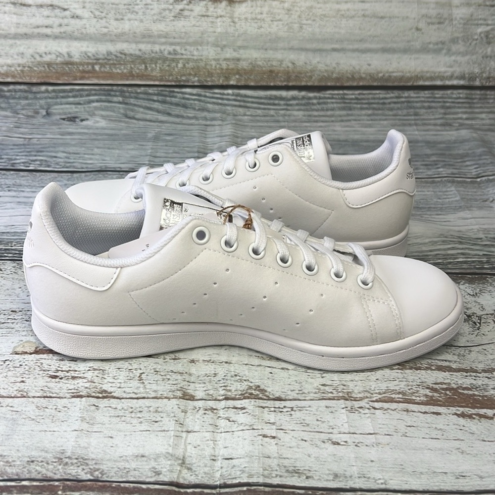 Adidas Original Stan Smith J White/White/Silver Size 7 Big Kids - Picture 7 of 14